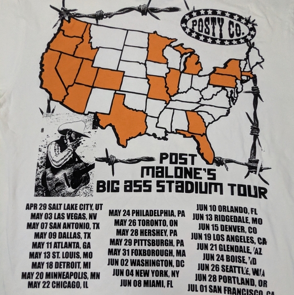 Posts Malone's Men's 2025 Big Ass Stadium Tour Concert Merch Tshirt XL NWOT - Picture 4 of 11